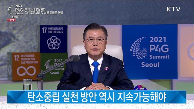 문재인 대통령 P4G 서울 녹색미래 정상회의 정상 토론세션 의제발언 이미지